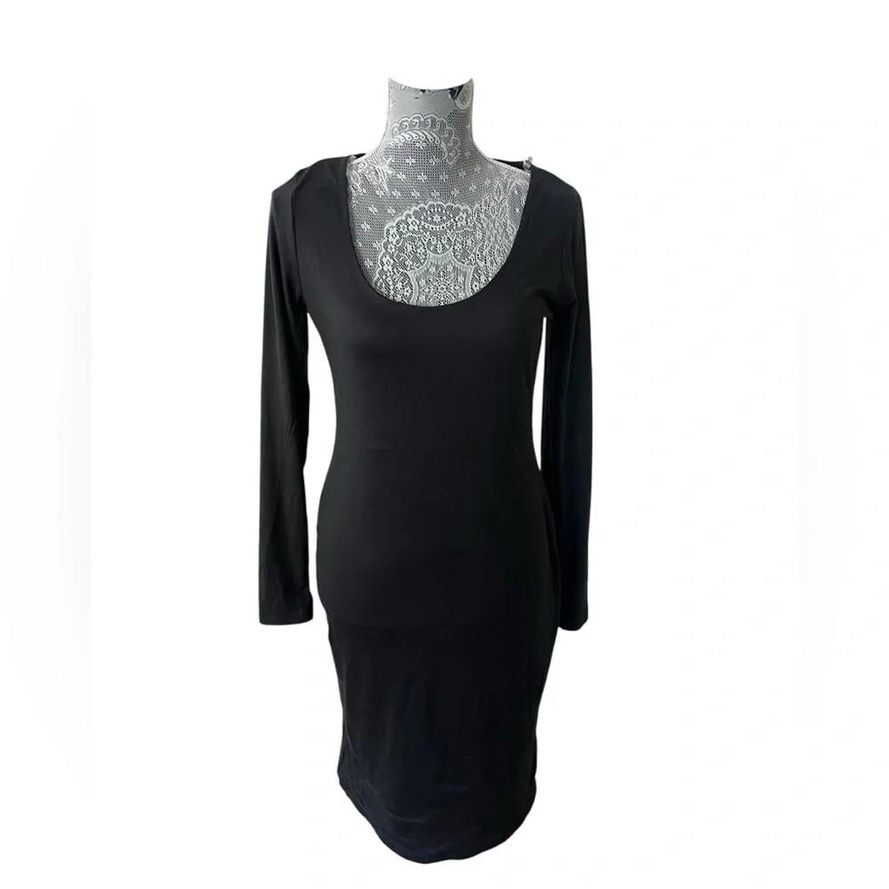 Fashion Nova Hadley Black Double Lined Long Sleeve Midi Dress Size Large - Picture 4 of 9